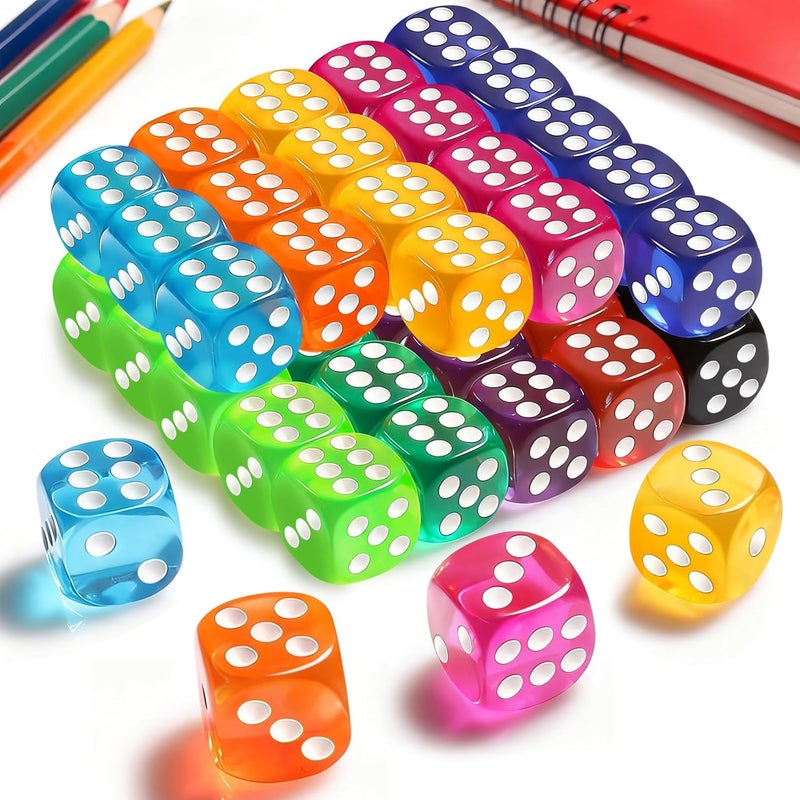 Winzwon 50 Pieces Dice Set, 14mm Bulk 6 Sided Colored Game Dices for Board Games, Rolling, Group Event, Math Learning, Classroom Teaching - Image 1